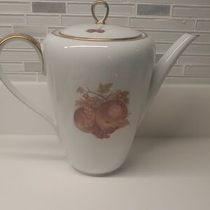 Vintage Golden Crown Harvest Pattern Teapot  With Gold Rim.